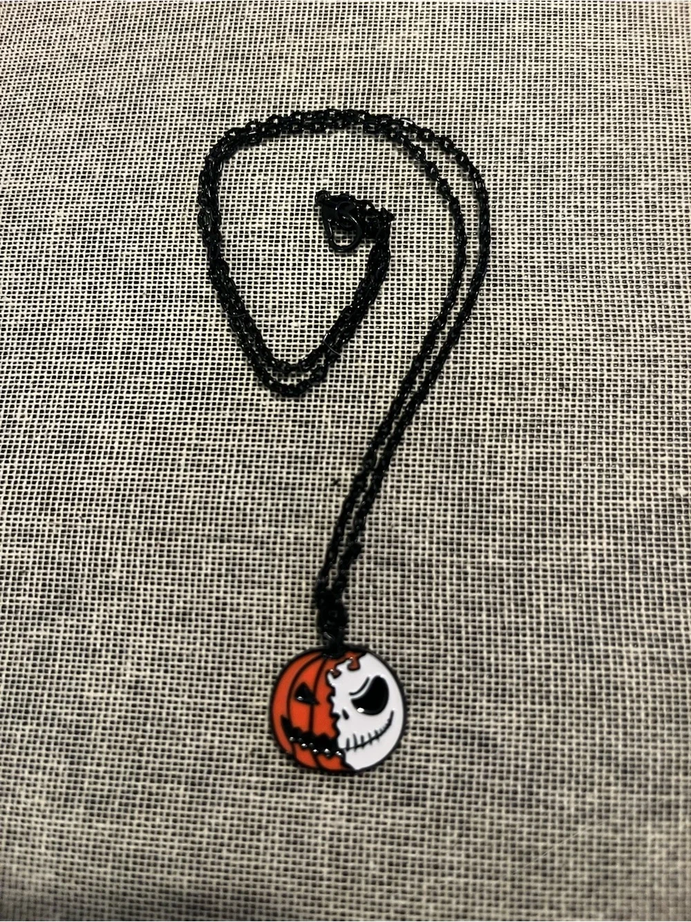 Nightmare Before Christmas Black Necklace w/ Pumpkin/Jack Face Pendant